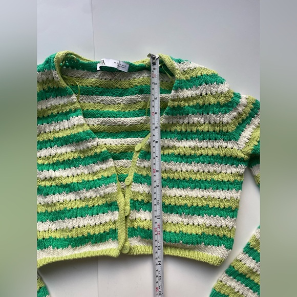 ZARA Knit Cardigan Green Yellow Stripe - Picture 5 of 7